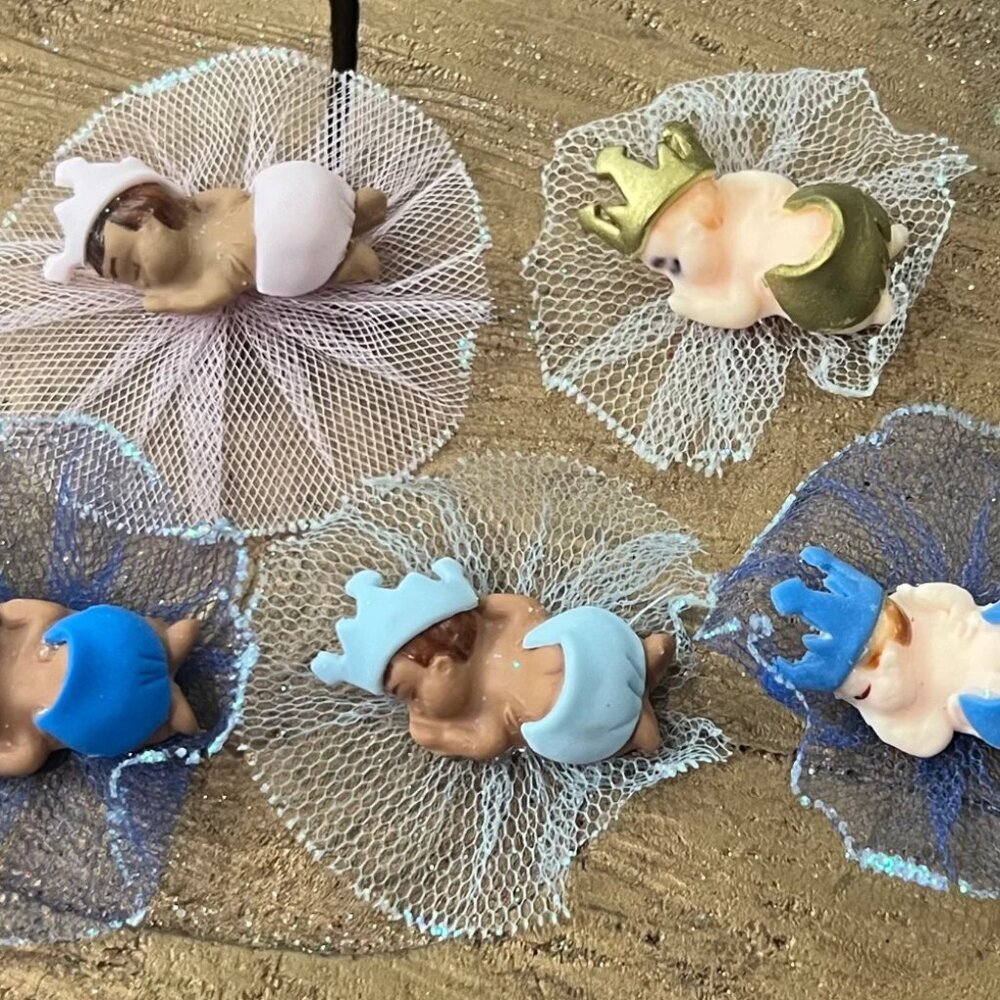 Baby Shower or Birthday Prince or Princess Cold Porcelain Party Favors on Tulle